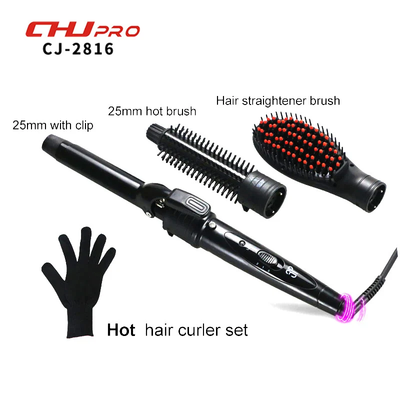 

CHJ 3 in 1 Interchangeable Curling Wand Hair Curler Iron Ceramic Curling Irons Hair Styling Tool Electric Hair Curler Comb Set