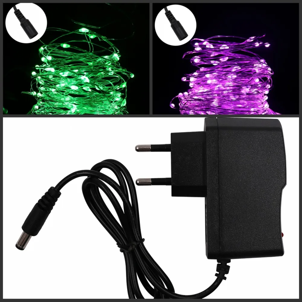 DC12V 10m 100 Led String Christmas fairy Lights Silver Wire + 12v 1A/2A