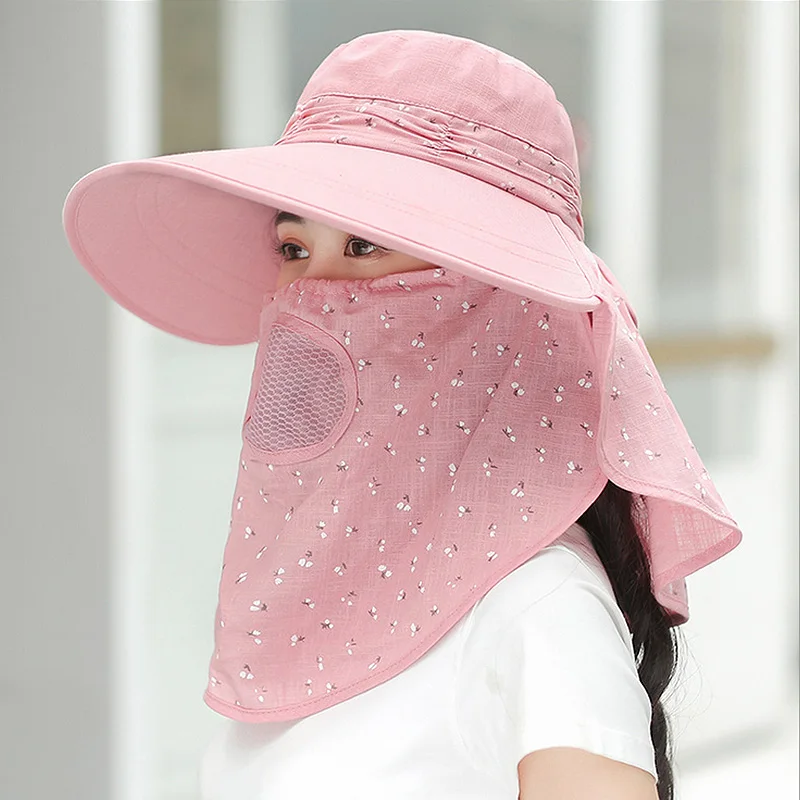 Summer Sun Protection Cap Print Anti UV Sun Hats Women Face Neck