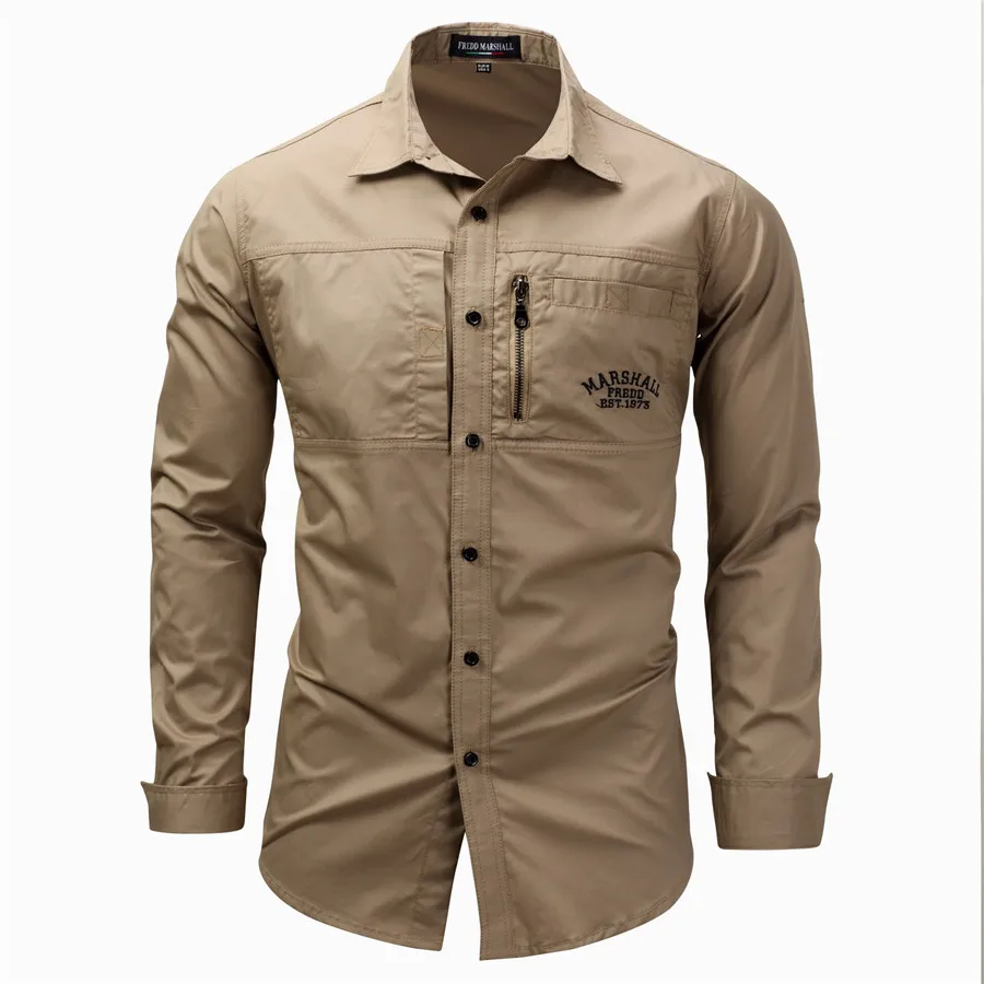 Fredd Marshall 2018 Newest Solid Shirts 100% Cotton Hight quality Casual Long Sleeve Patchwork Pockets Shirt Brand Clothing (5)