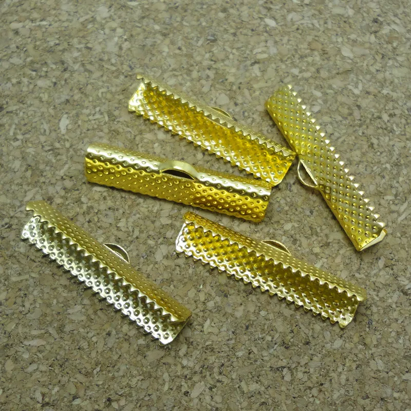 

30mm gold plated Crimp end beads boho punk leather cords clasp Textured Caps tips String ribbon choker Necklace buckle findings