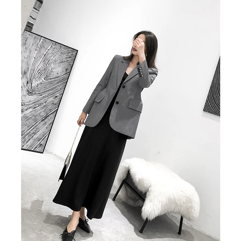 2019 женские блейзеры весенняя одежда темно-серый Новый женский корейский OL досуг тонкий талии Костюм жакет, женский пиджак