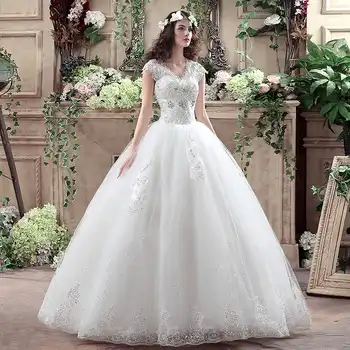New Arrive Korean Style Large Size Wedding Dress Lace Embroidery Wedding Dress Custom Made Size 002