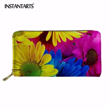 

INSTANTARTS Flower Print Women Long Wallet Fashion Luxury PU Purse Female Clutch Card Coin Money Bag Waterproof Wallets Lady