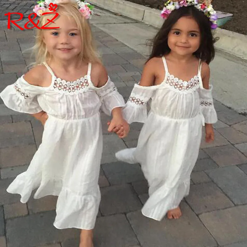 

R&Z children's dress 2019 summer ins new European and American girls off-the-shoulder cotton and linen dress princess dress