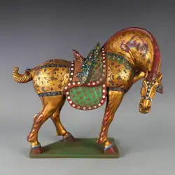 6 антикварный, Династия Цин фарфоровая статуэтка/скульптура, Tang San Cai окрашенная лошадь, ручная роспись ремесла, украшения, коллекция и