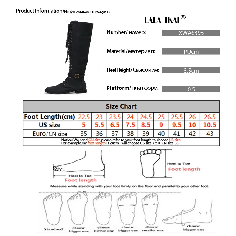 LALA IKAI/Женские Сапоги выше колена; черные сапоги из искусственной кожи на шнуровке; женская обувь с перекрестной шнуровкой на молнии; сапоги для верховой езды с пряжкой; XWA6393-4