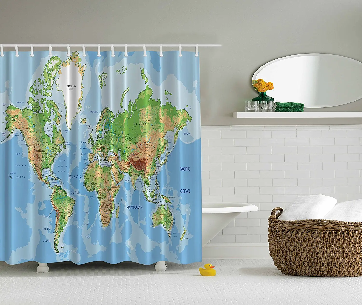 Memory Home World Map Printed Shower Curtain Novelty Home Decor