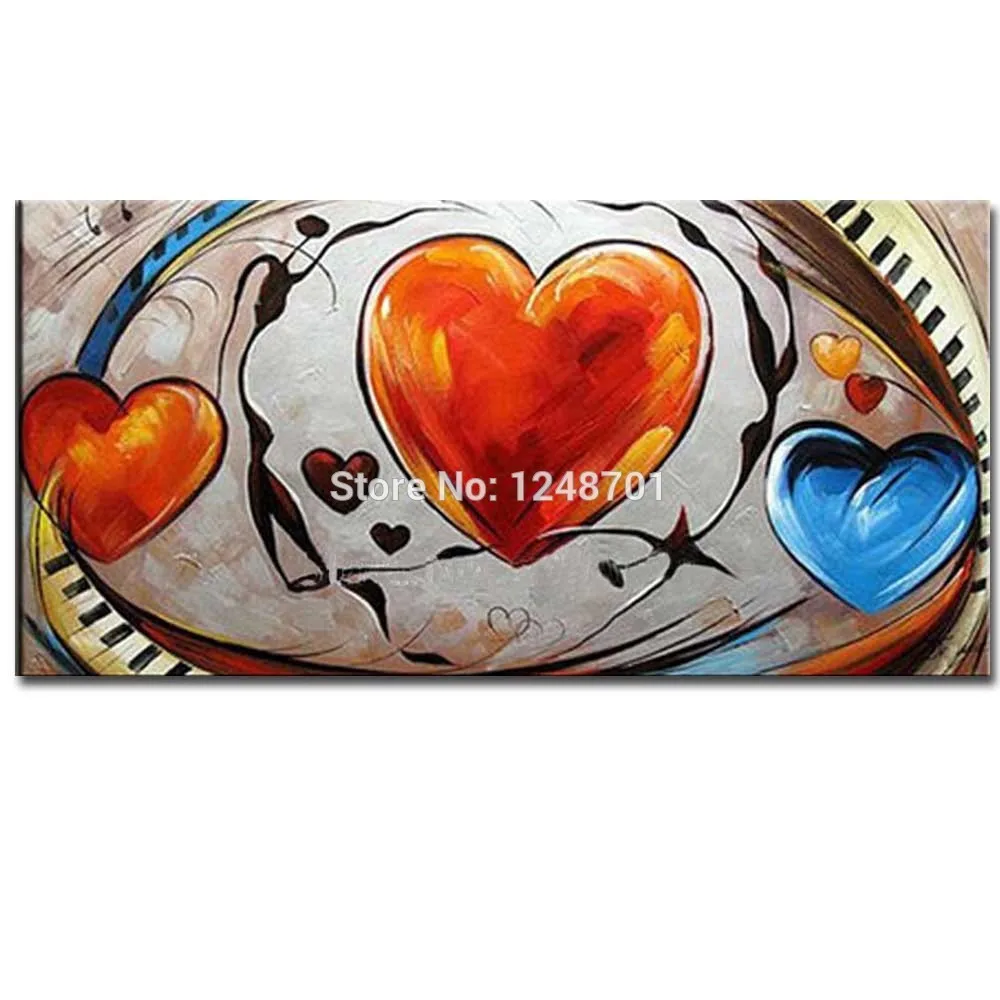 

Hand Painted Abstract Heart Sharp Oil Painting On Canvas Abstract Red Blue Heart Pattern Wall Picture Living Room Home Wall Deco