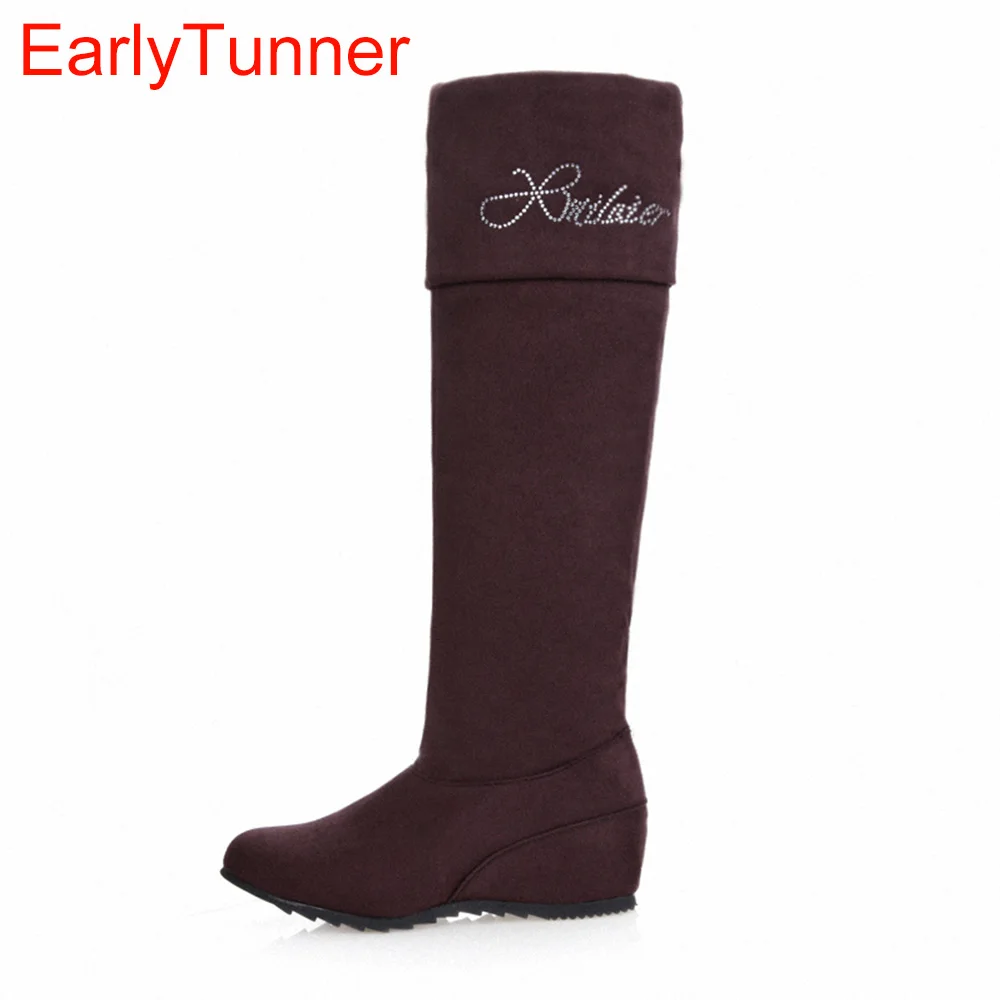 

Brand New Winter Sales Black Red Blue Yellow Women Over the Thigh Knee High Boots Lady Wedge Shoes AQ6 Plus Big Size 12 43 30 47