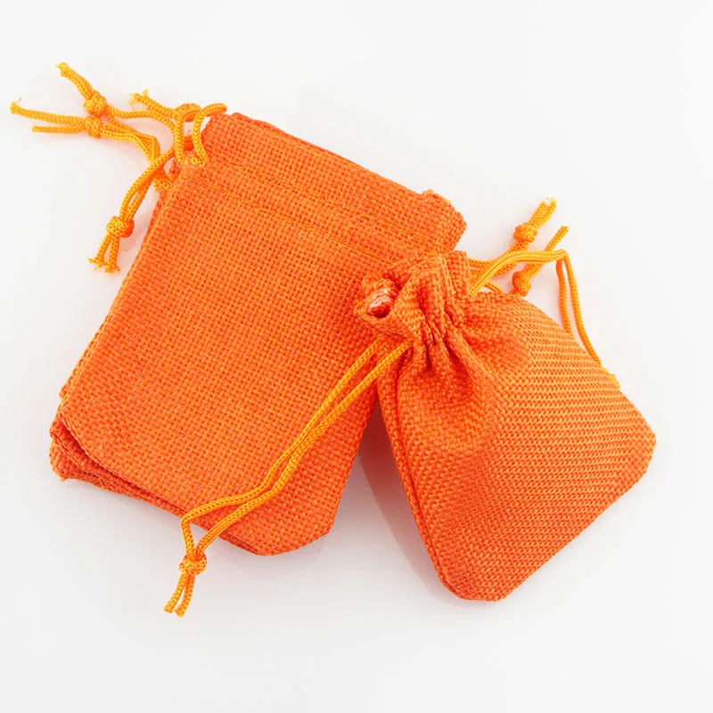 4 размера) 100 шт садовые льняные тканевые джутовые мешки со шнурком Подарочные Упаковочные пакеты мешки из натурального джута шнурок многоразовые домашний декор - Цвет: orange