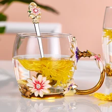 Высокое качество, новинка, эмалированная кофейная чашка, кружка, цветочный чай, стеклянные чашки для горячих и холодных напитков, идеальный подарок для нее