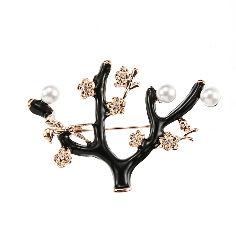 TDQUEEN Brooches Black Enamel Tree Branches Bird Pins and Brooches Safety Pin Jewelry Gold Metal Brooch for Christmas Gifts 3