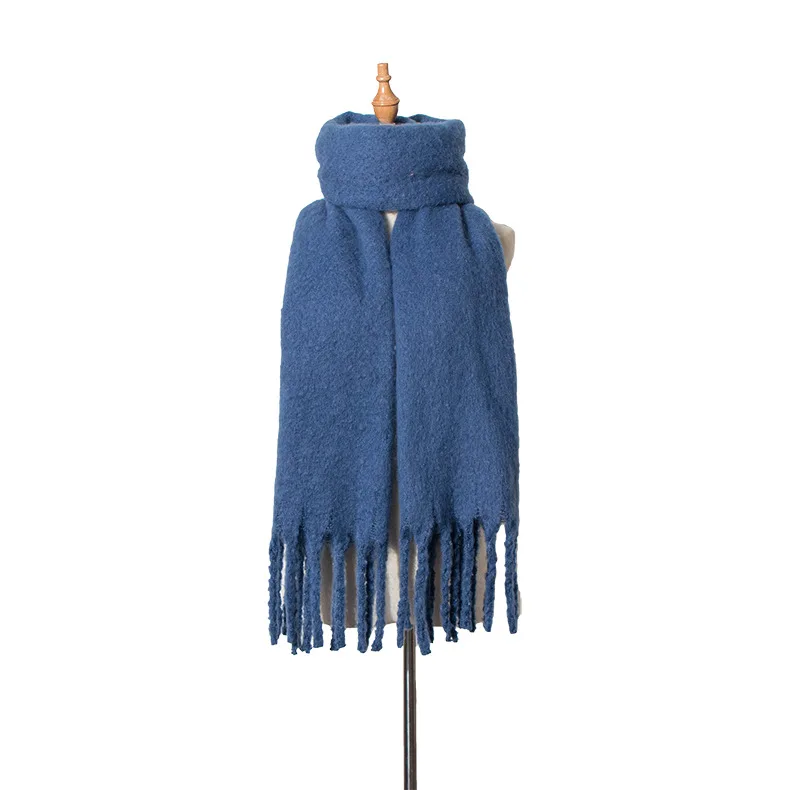 Прямая поставка, Женская шаль-шарф, Осень-зима, роскошный бренд, Sjaals, шейный шарф, модный акрил, чистый кофе, верблюжий цвет, шали с кисточками - Цвет: blue scarf