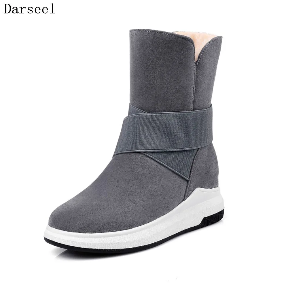 

KoHuiJoo Winter Pu Snow Boots Women Solid Casual Female Warm Long Plush Mid Winter Boots and Shoes Gray Black Big Size 42 43
