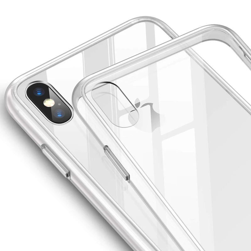 9H Tempered Glass Transparent Back Cover Case for iPhone XR XS Max Case 360 Shockproof for iPhone 6 7 8 Plus Case Clear Crystal