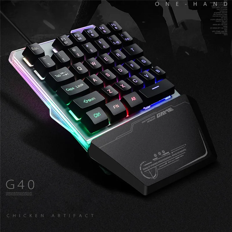 CAPRPIE G40 Проводная игровая клавиатура со светодиодный подсветкой 35 клавиш Одноручная игровая мембранная клавиатура 81219