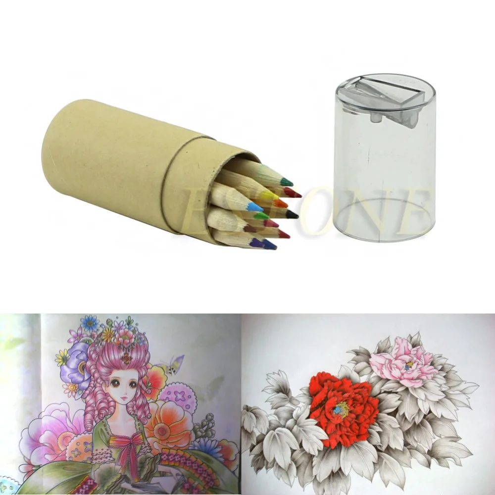 

12Pc Mini Cute Child Gift Wooden Painting Writing 12 Colors Pencils pen With Sharpener set