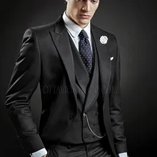 Новое поступление мужские вечерние костюмы на выпускной Жених Смокинги друзей жениха свадебный Блейзер Костюмы(пиджак+ брюки+ жилет+ галстук) K: 1416