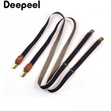 Deepeel 1pair 2X110cm Unisex Polyester Striped Webbing Suspenders Bronze 4 Clip Do Not Cross Sling Belt Men Suit Strap SP051