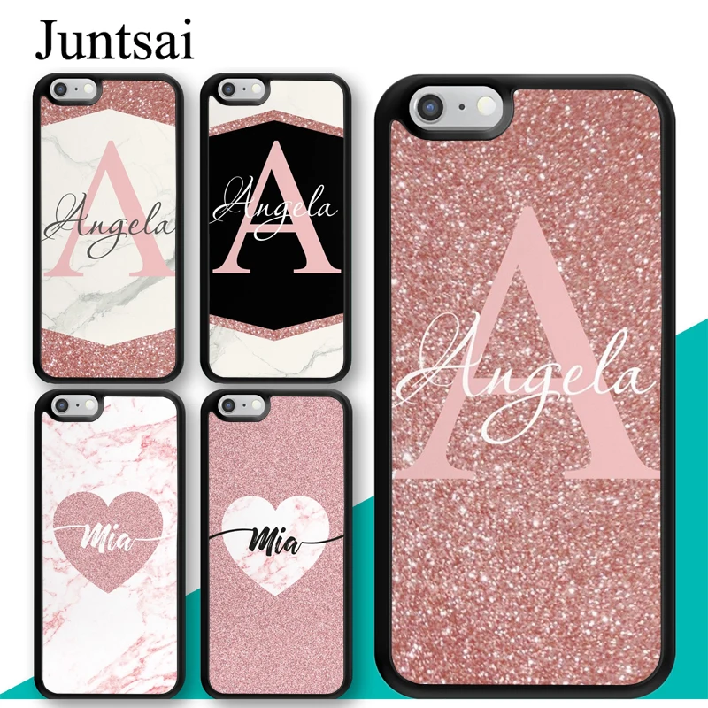 Juntsai Personalised Name Initial Marble Shimmer Pink TPU Case For