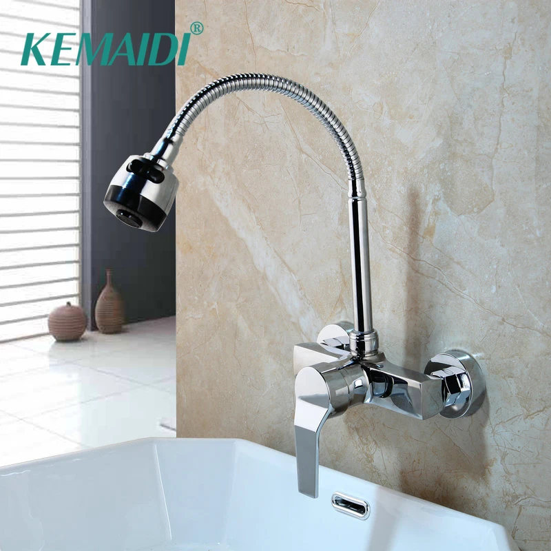 KEMAIDI 360 Degree Rotatable Hot Cold Mixer Tap Bathtub Wash Basin Faucet Single Handle  Chrome Polish Wall Mounted