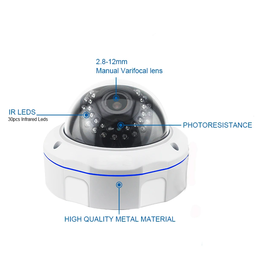 5.0 Megapixel ONVIF IP Security Camera POE 3.6-10mm Varifocal Lens Infrared Vandalproof Dome Street Home Surveillance Camera 1