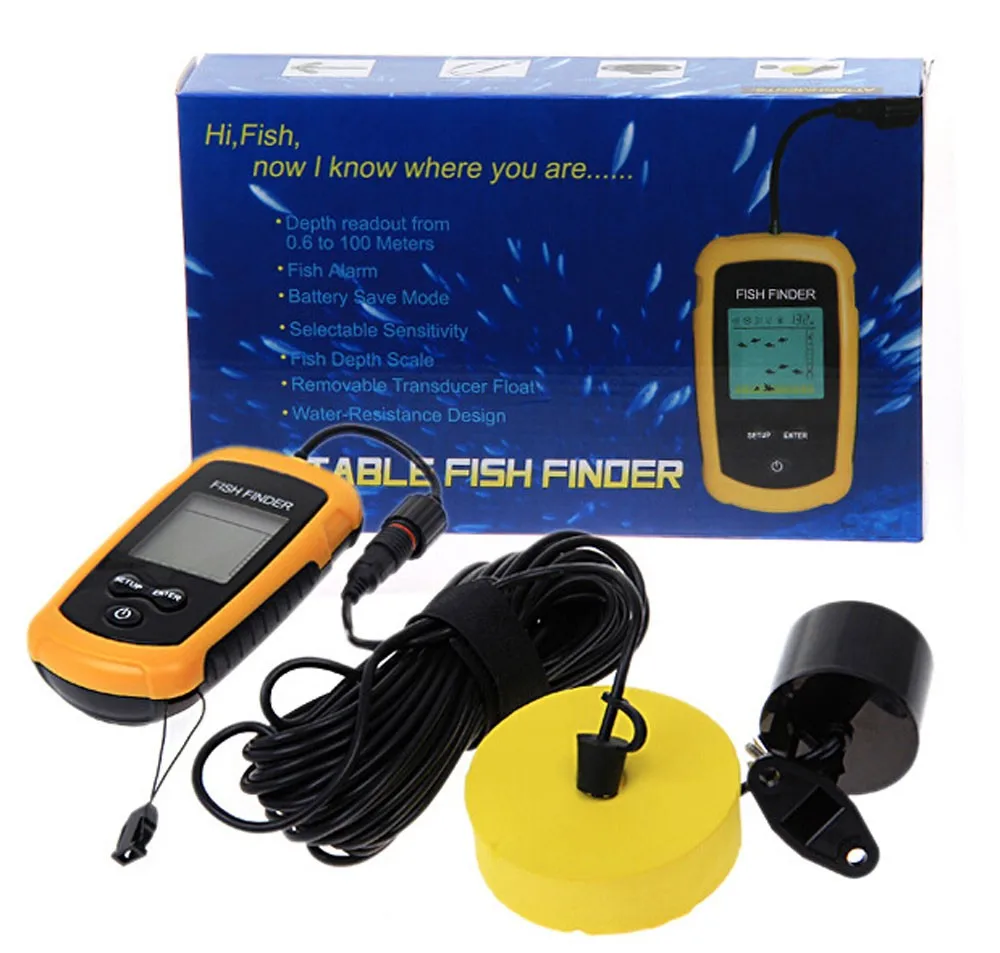 Портативный Рыболокаторы Sonar эхолот сигнализации преобразователя Fishfinder 0,7-100 м Рыбалка эхолот с Батарея с английским Дисплей