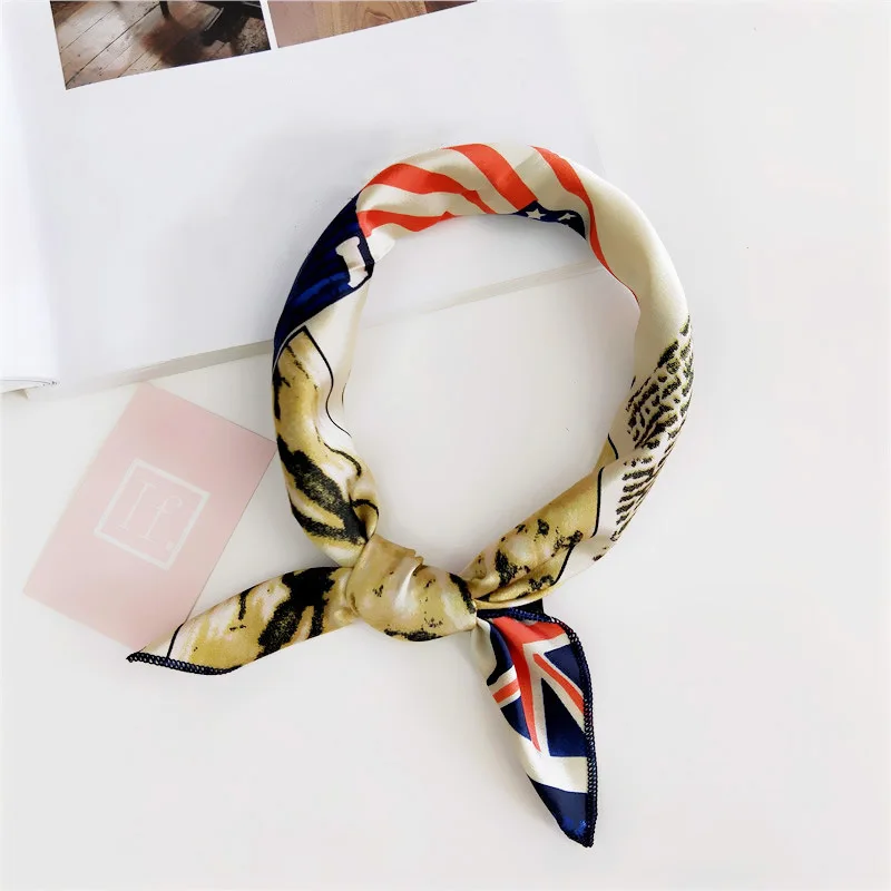 50X50CM Square Artifical Silk Satin Scarf Hair Tie Band Women Head Neck Femme Bandana Accessories Tie Band Neckerchief Wrap A93