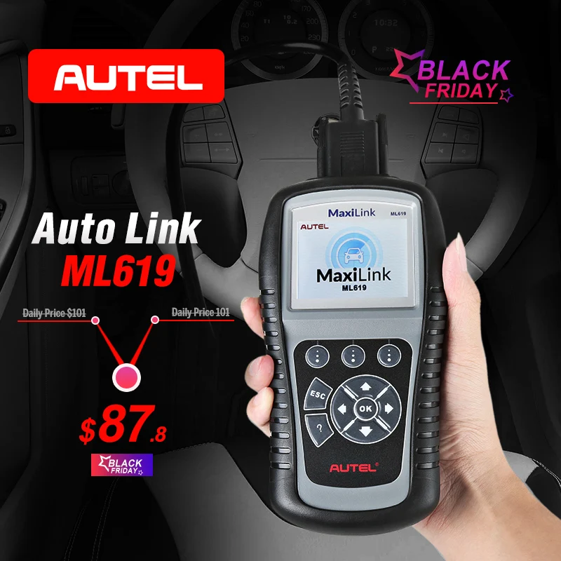 

AUTEL Autolink ML619 OBD2 Scanner CAN SRS ABS AirBag Automotive Diagnostic Tool EOBD OBDII Clear Code Reader Car Accessories