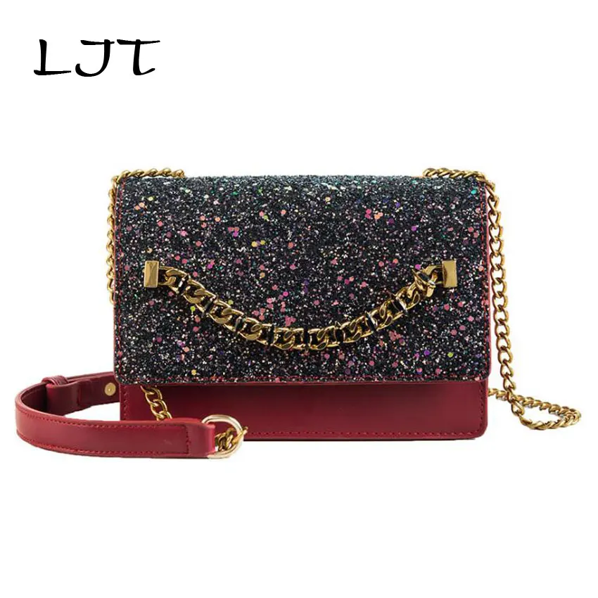 

LJT Brand Designer Fashion Broadband Sequins Shoulder Bags For Women Small Luxury Handbags High Quality PU Leather Crossbody Bae