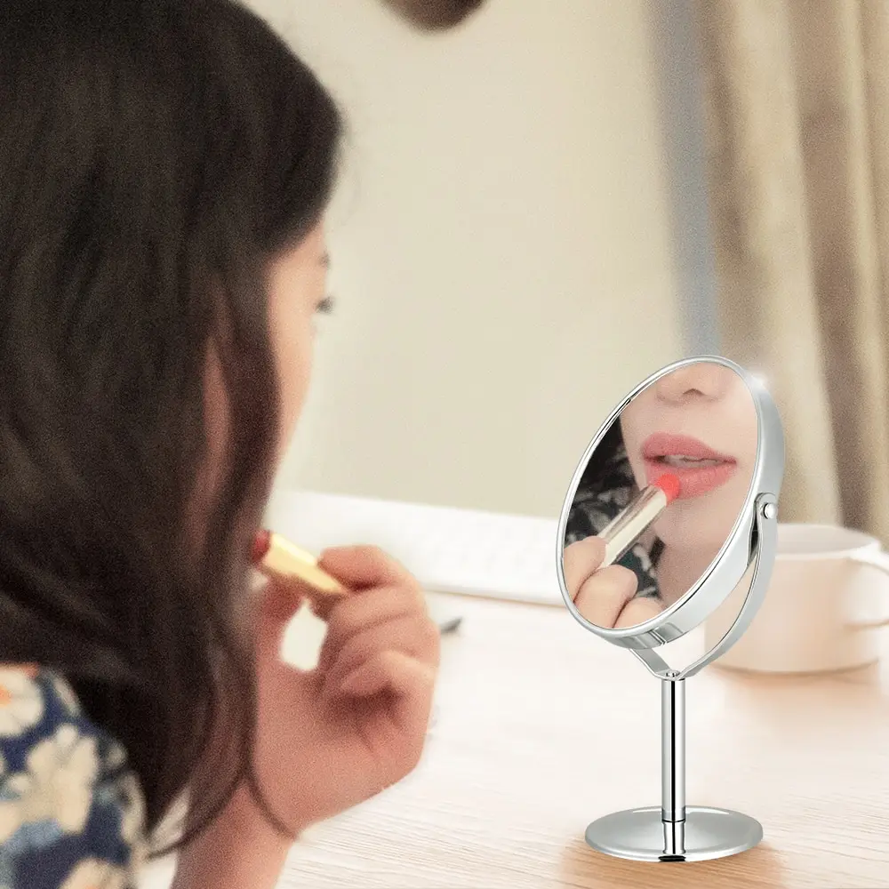 

Mini Double-side Makeup Mirror Vanity Two-sided Swivel Tabletop Mirror 2x/1x Magnifying 360 Rotation Makeup Cosmetic Mirror
