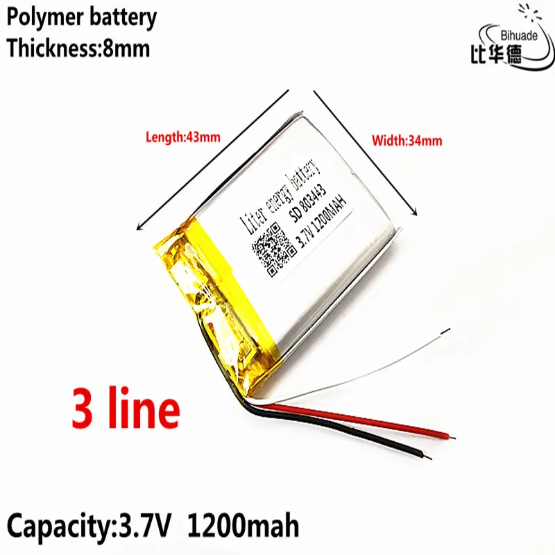 3 линии хорошего качества 3,7 V литиевая батарея ранняя 803443 1200mAh фара gps навигатор общие полимерные батареи