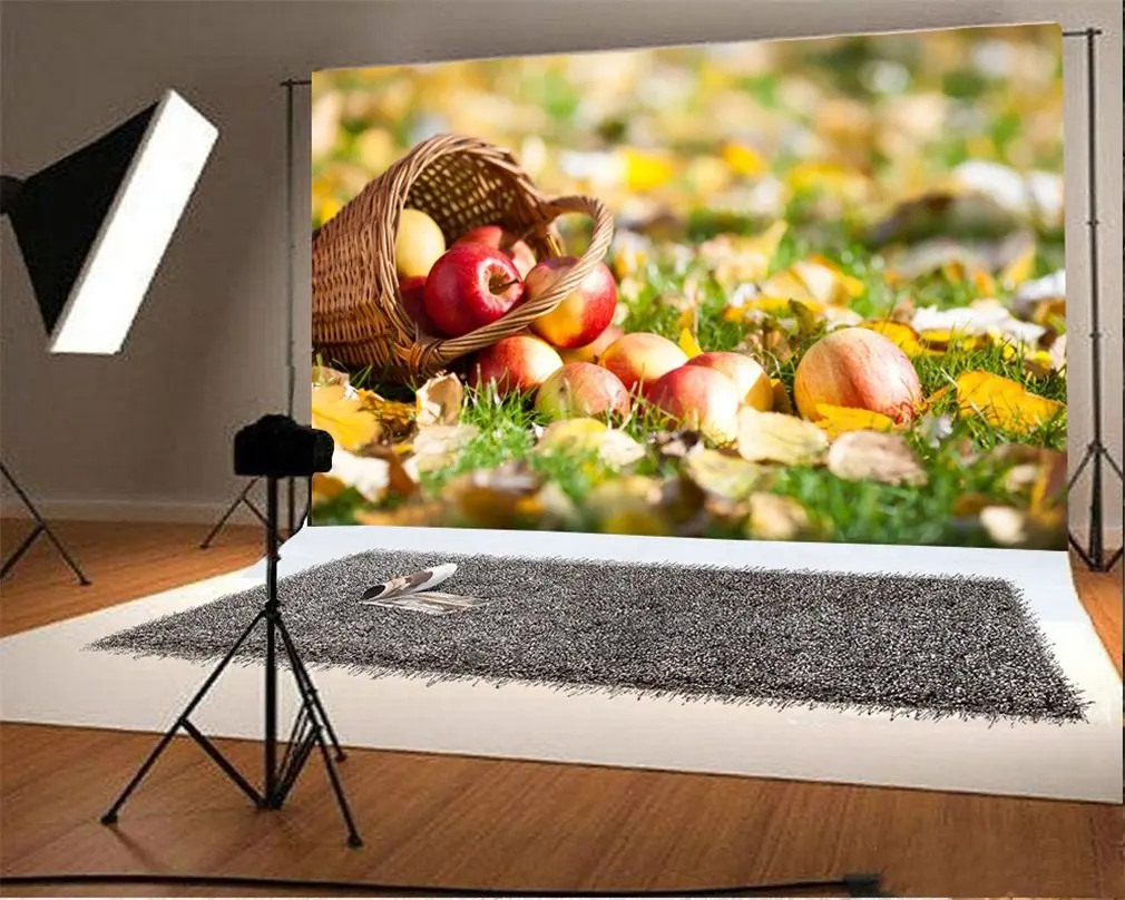 

Photography Backdrop Bokeh Halos Basket Red Apple Autumn Harvest Photo Background
