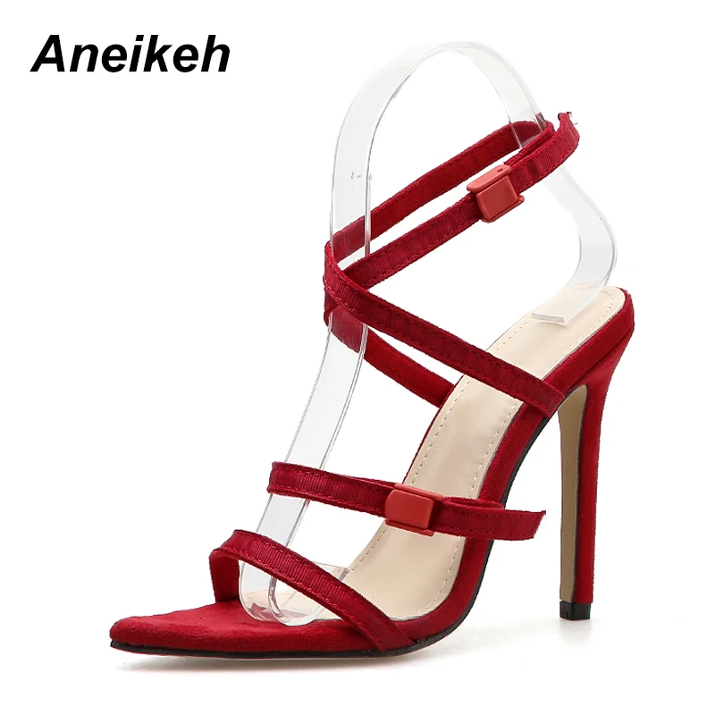 Aneikeh/; женские босоножки с узкими ремешками; пикантные летние женские босоножки-гладиаторы с открытым носком на тонком высоком каблуке; красные свадебные туфли; Sandalias