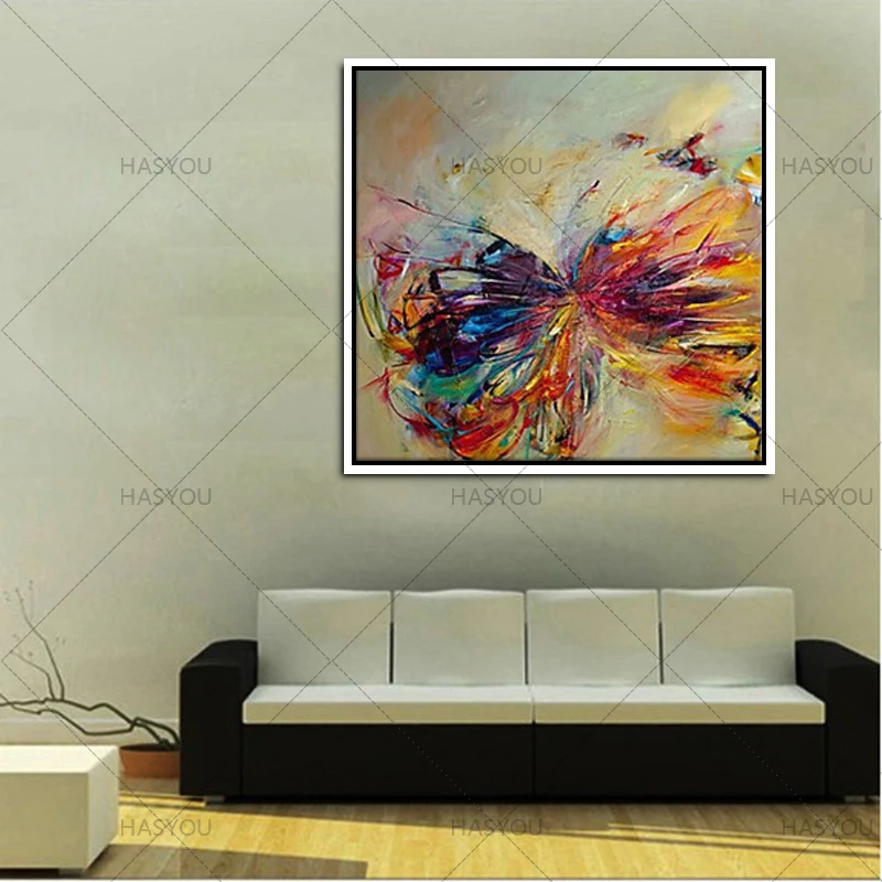 Handmade Abstract Adorable Blue Butterfly Art Oil Painting On Canvas Animal Paintings For Living Room Decor Modern Pictures | Дом и сад
