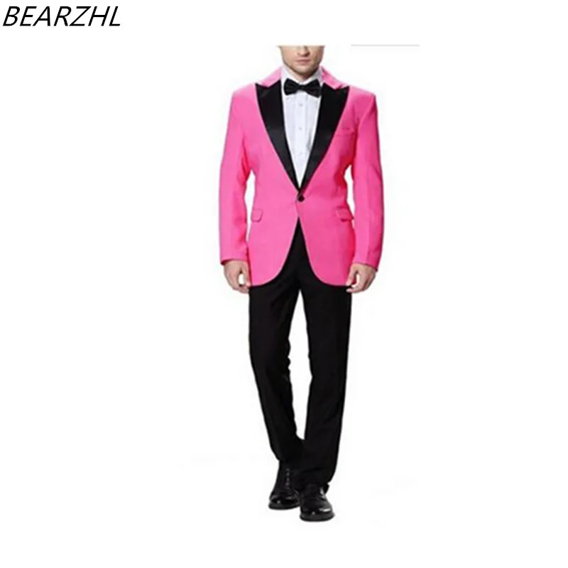 hot pink tuxedo for wedding groom wear slim fit custom made suits men