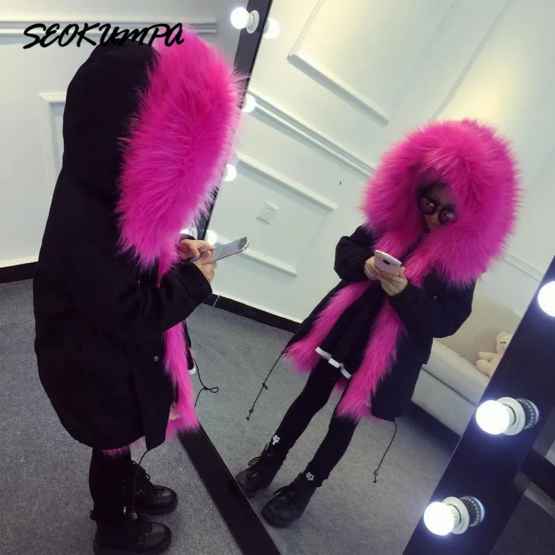 

2018 Winter Faux fox Fur Girls Jackets Boys Coat Hooded Cold Children Parkas Casual Thicken Warm Baby Kids Clothes Outerwear