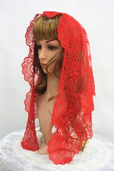 

Big Red Wedding Bridal Lace Mantilla Veil Cathedral Lace Head Coverings