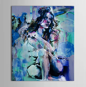 

Hand Painted Canvas Painting-Squat Down Sexy Naked Beauty-Peoplet Oil Painting Wall Art-Modern Canvas Art Wall Decor