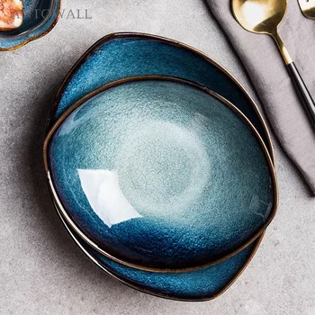 

ANTOWALL Blue Feng Eye Kiln Glaze Ceramic Tableware Dish Plate Plum Bowl Rice Noodle Soup Bowl Porcelain Dinnerware Set
