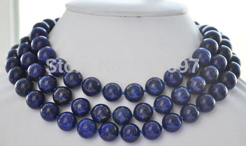 

>REAL 50" 12mm round blue lapis lazuli bead necklace