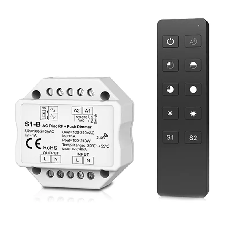 

AC Wireless RF Triac Dimmer With 2.4G Remote Controller Kit Dimmable Push Switch For LED Lamp