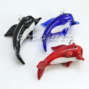 

Handmade Lampwork Pendants, Dolphin, Mixed Color, 47x25x15mm