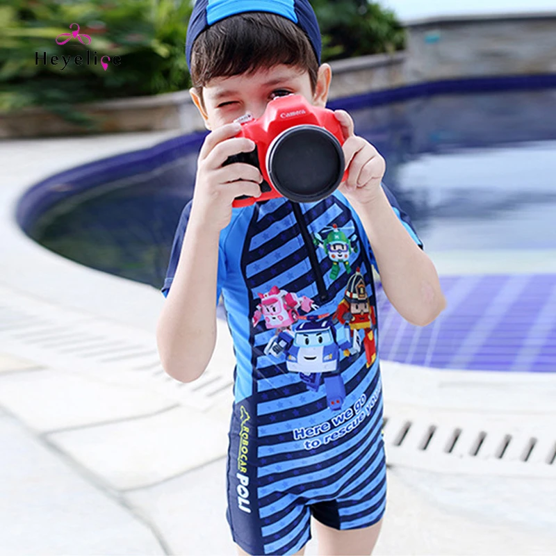 トップ販売男の子ワンピース水着新しい水着子供半袖 脚かわいいビーチ水着でキャップ男の子水着 Boys Swimwear One Piece Swimwear For Kidsswimwear One Piece Aliexpress