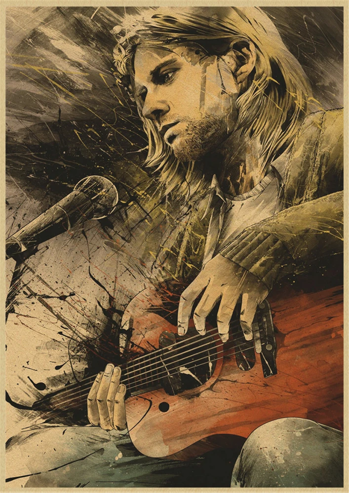 Курт Кобейн, Нирвана рок крафт бумага постер для бара/Кафе Ретро плакат стикер стены