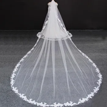 

Long 5 Meters Lace Edge Wedding Veil with Comb One Layer 5M White Ivory Bridal Veil Voile Mariage Welon