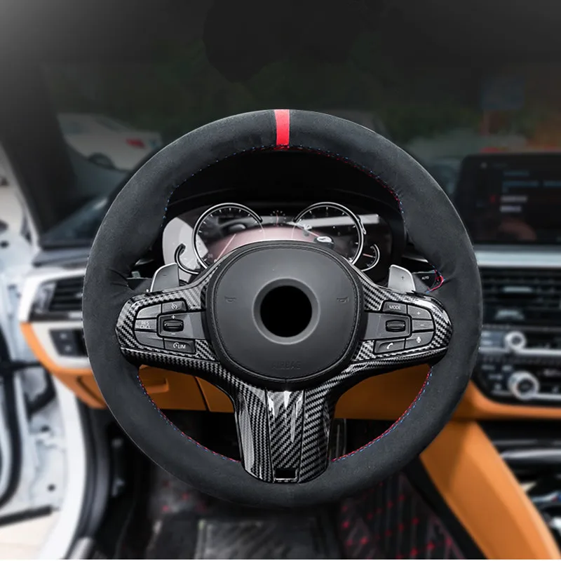 

Carbon Fiber Style ABS Car Center Console Steering Wheel Frame Decoration Cover Trim For BMW 5 Series G30 G38 2018
