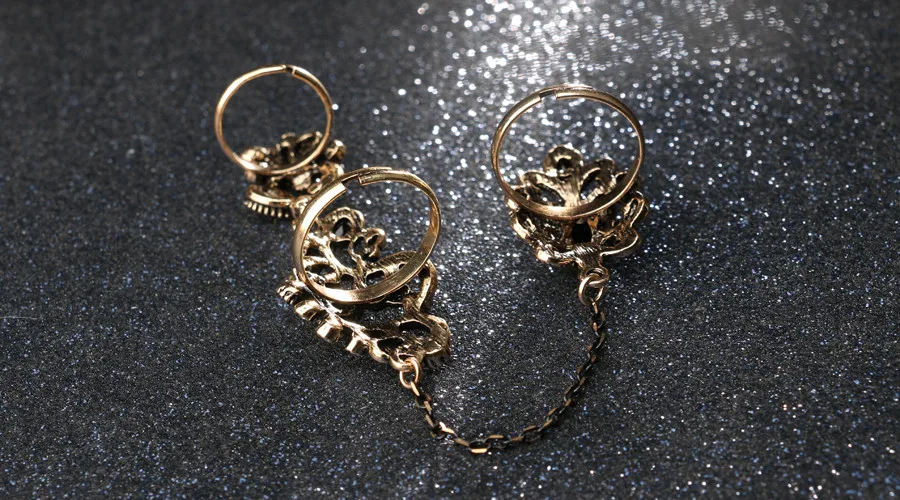 Этнический винтажный полый цветок кольцо на кончик пальца набор мода Турецкая Золотая цепь с кристаллом кольца миди для женщин богемные индийские ювелирные изделия
