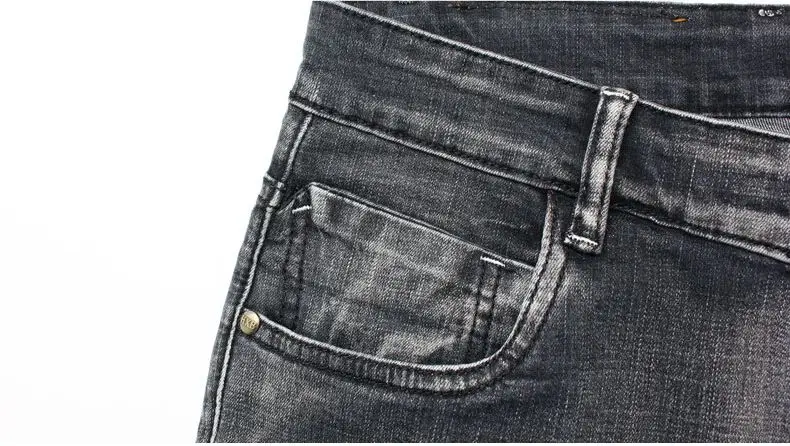 QMGOOD брендовые Модные мужские серые джинсы, высокая эластичность, потертые водой, деним, средняя посадка, узкие джинсы, мужские повседневные брюки-карандаш, мужская одежда